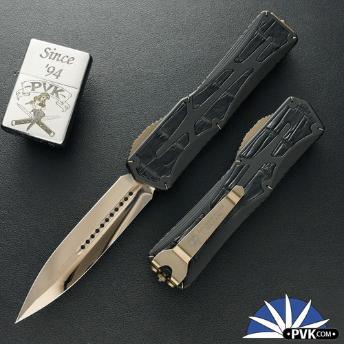 Heretic Knives Custom Colossus Bronzed High Polish Double Edge, Croc Inlayed Handle W/ Bronze HW