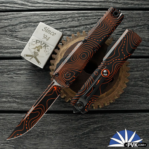 Microtech Ultratech Gen 4 11214-1TPBKORCS Single Edge, Black And Orange Topographic Camo Blade And Handle