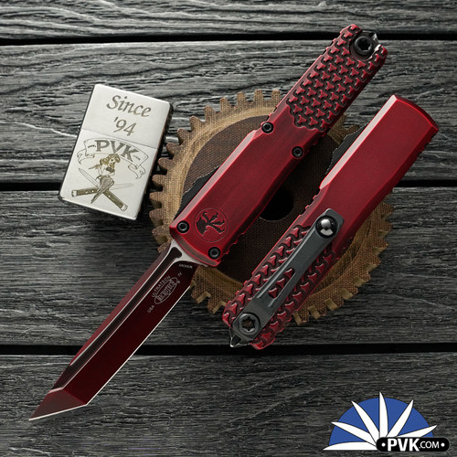 Microtech Ultratech Gen 4 11234HT-1RDAA, Red Abrasion Tanto Blade, Half Tri-Grip Red Abrasion Handle