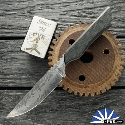 Mag 10 Knifeworx EDK, Monster Mouth Damascus Blade, Cross Cut Carbon Fiber W/White G10 Liners