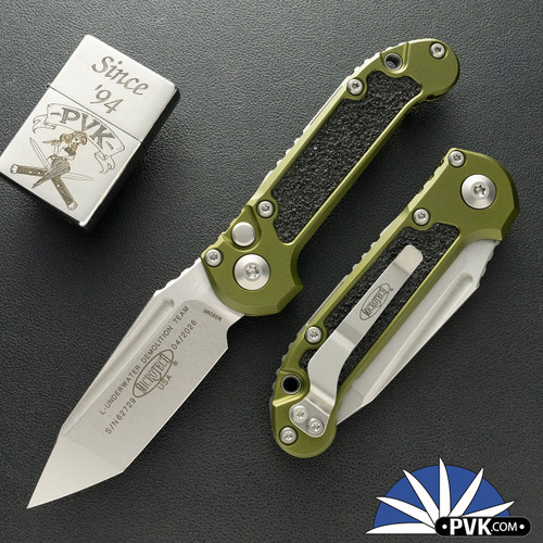 Microtech LUDT Gen 3 1136-10OD Tanto Stonewash Blade, OD Green Handle Grip Inlay