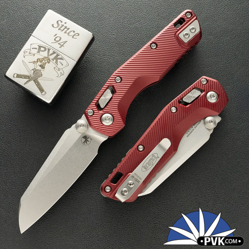 Microtech Standard Issue Mini (MSI) 210M-10FLMR, Stonewashed Blade, Ram-Lok Aluminum Fluted Merlot Handle