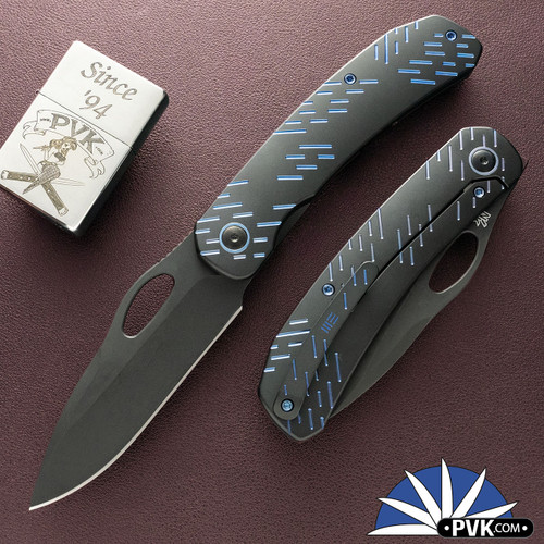 WE Knife Co Inmate Front Flipper, Blackwashed CPM-20CV Blade, Black Titanium Handle W/Blue Raindrops