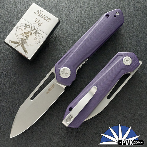 Kubey Royal Liner Lock, Stonewashed 14C28N Blade, Purple G10 Handles