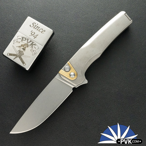 Machinewise Sonora #2141, Stonewashed S90V Blade, Smooth Titanium Handles W/Brass Bolster