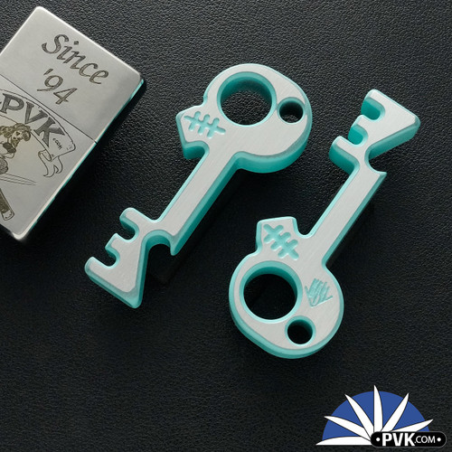 Copper Shed Metal Works "Skull Key" Bottle Opener, 2-Tone Tiffany Blue & Silver Finished Aluminum