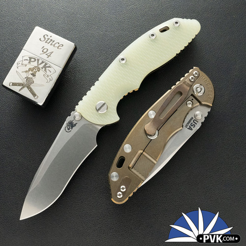 Hinderer XM-18 3.5″ Non Flipper, Recurve Stonewashed Magnacut Blade, Translucent Green G10 Scale, Stonewashed Bronze Ti Frame