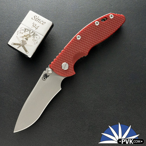 Hinderer XM-18 3.5″ Non Flipper, Recurve Working Finish Magnacut Blade, Red G10 Scale, Battle Bronze Ti Frame