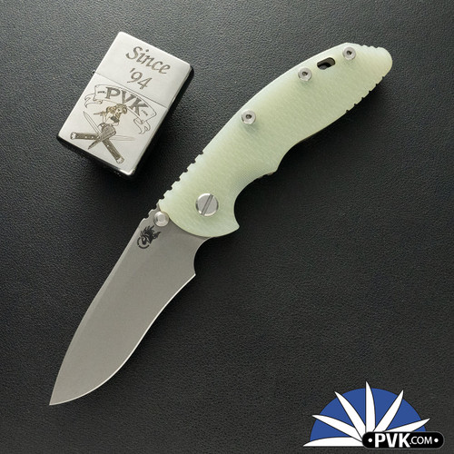 Hinderer XM-18 3.5″ Non Flipper, Recurve Working Finish Magnacut Blade, Translucent Green G10 Scale, Battle Bronze Ti Frame