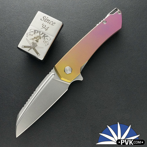Machinewise Mojave #1381, Stonewashed S90V Blade, Sun Burst Anodized Ripple Patterned Titanium Handles