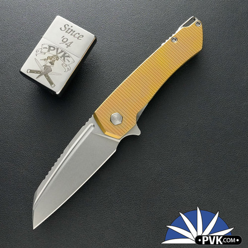 Machinewise Mojave #1351, Stonewashed S90V Blade, Gold/ Orange Anodized Titanium Handles