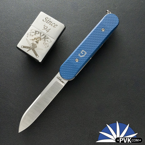 Chuck Gedraitis Auto, Traditional Blade, Blue Diamond Pattern Aluminum Scales