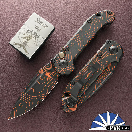 Microtech LUDT Gen 3 1135S-1TPBKORCS, Single Edge Blade, Topographic Black And Orange Camo Smooth Handle