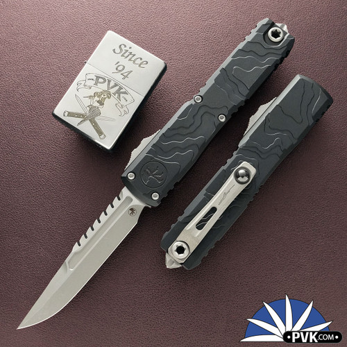 Microtech Ultratech Gen 4 11174TP-10APS, Apocalyptic Interceptor Blade, Deep Engraved Topographic Black Handle, Signature Series