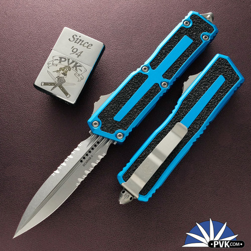 Microtech Scarab 2 Gen 3 1280-11BL D/E Partial Serrated Stonewashed Blade, Blue Handle