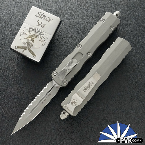 Microtech Dirac 225-12APNC, Full Serrated Apocalyptic Blade, Natural Clear Handle