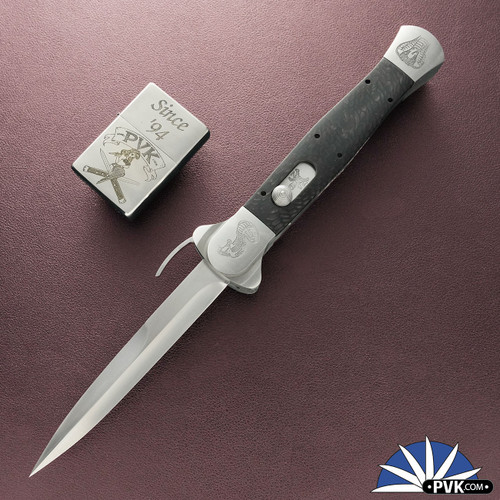 BURN Custom Trapdoor D/A OTF "King Cobra", Hand Rubbed Satin 154cm Bayonet Blade, Cobra Snakes Engraved Bolsters, Black Juma Snakeskin Handle Scales