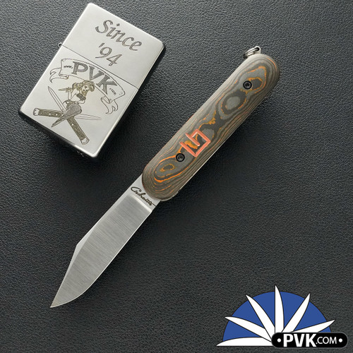 Chuck Gedraitis Custom Mini Scale Release Auto, Aeb-L Clip Point Blade, Black/ Orange Camo Carbon Handle Scales