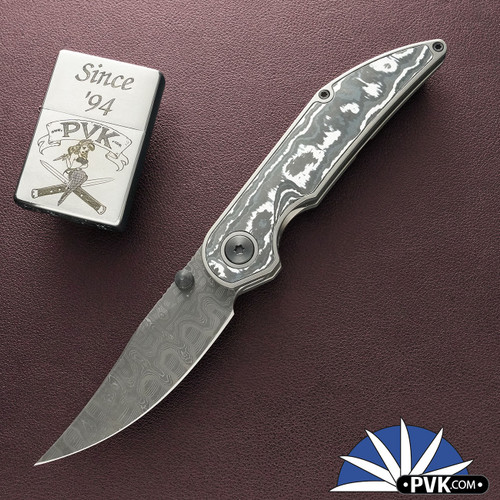 Hypercut Manufacturing Bikkhu, Mike Norris Damascus Blade, Titanium Handle W/ White Storm Fat Carbon Inlay