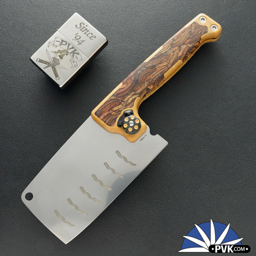 KKustom Knife And Tool Nomad Cleaver, Satin Nitro-V Cleaver Blade, Maple Richlite And Crosscut Structural Beam Handle