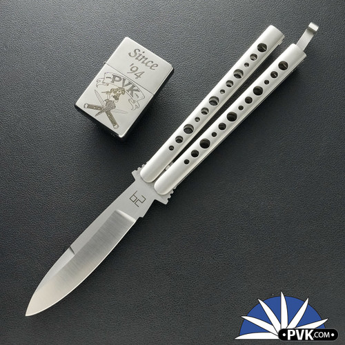 29 Knives Custom 4" S35VN Utilitarian Spear Point Blade, Thin Skeleton Channel Cut 303 Stainless Steel Latched