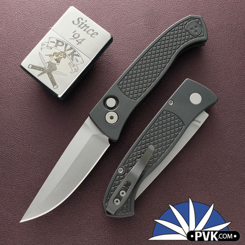 Protech / Walter Brend Classic Auto, Stonewash Magnacut Blade, Diamond Textured Black Handle