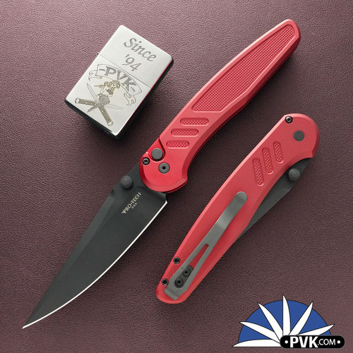 Protech/Peace Neighbor Designed Avalon, Manual - PN1103-Red, Black DLC Magnacut Blade, Knurled Red Aluminum Handle W/Black HW