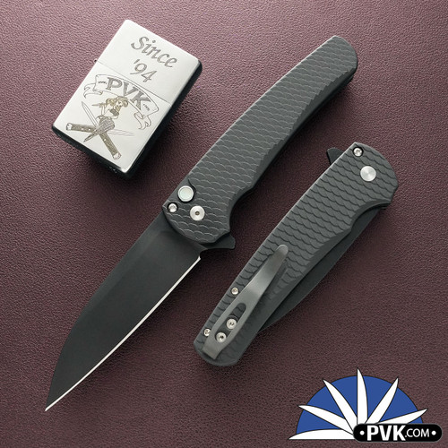 Protech Malibu 5336-LTD, Black DLC Magnacut Wharncliffe Blade, Black Dragon Scale Textured Handle W/Satin HW