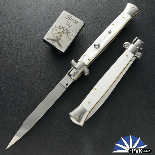 Frank B Italian Stiletto 11" Swedge Blade, White Pearlex (28CM)