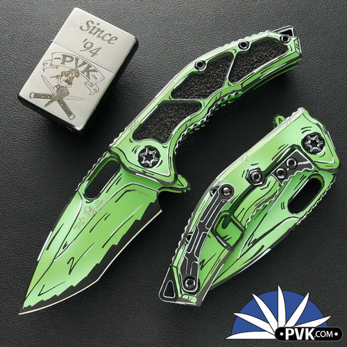 Heretic Knives Medusa Manual, Toxic Green Cel Shade Recurve Blade, Toxic Green Cel Shade Chassis