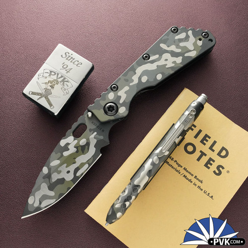 Blackside Customs/Strider Knives Collab SMF/ Pen Kit, Foilcam Finish Drop Point 20CV Blade, Foilcam Titanium Handle W/ Foilcam Titanium Click Tank Pen
