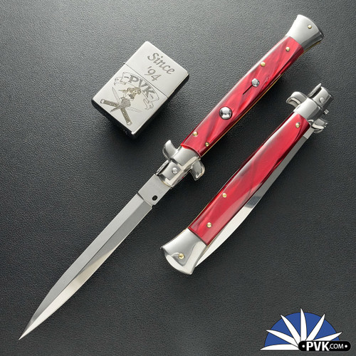 Frank B Italian Stiletto 11" Dagger Blade Red Pearlex (28CM)