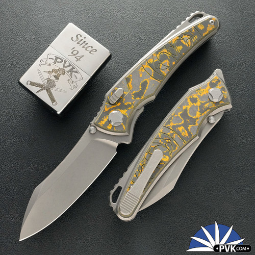 Hawk Knives Talon Brightwashed M390 Blade, Neon Orange Camo Carbon Handle Overlays