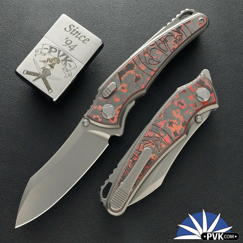 Hawk Knives Talon Brightwashed M390 Blade, Fat Carbon Lava Flow Handle Overlays