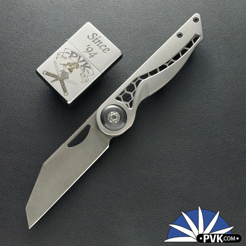 Hypercut Manufacturing Cretin, Dark Stonewashed S45VN Blade, Titanium Handle Scales W/Zirconium Pivot Collar