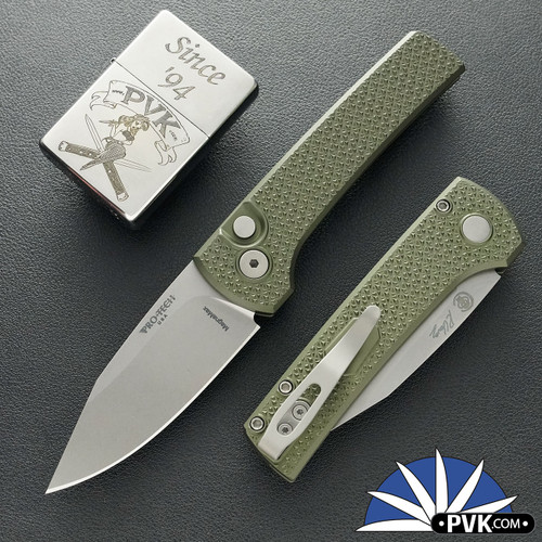 Protech/Chavez Scapegoat Compact Auto RCS1105-GREEN, Stonewashed MagnaMax Blade, Green Textured Aluminum Handle W/Blasted HW