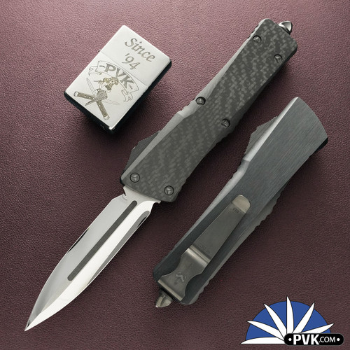 Marfione Custom Combat Troodon, Mirror Polish D/E Blade W/CF Inlay, Carbon Fiber Top & Button W/Hefted Alloy Chassis & DLC Ringed HW