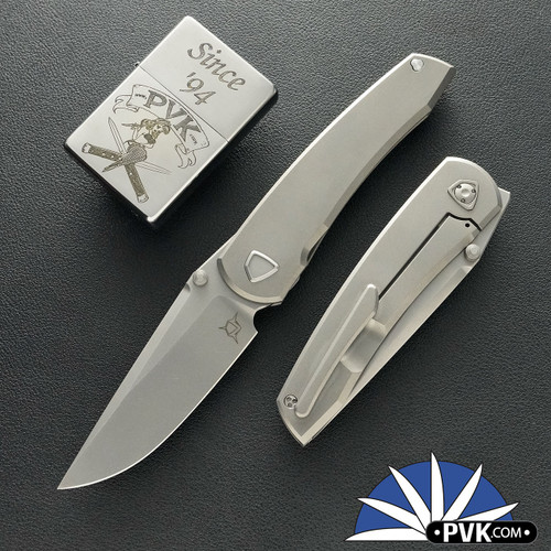 Sharknivco Mini Waka, Polished Stonewash RWL34 Blade, Zirblast Titanium Handles w/Titanium HW