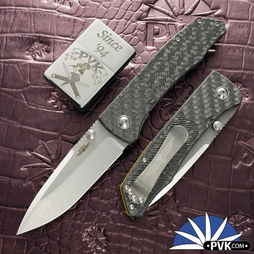 Jarosz Knives Super Samsora, Two-Tone AEB-L Blade, Satin Bevel/ Stonewashed Flats, Carbon Fiber Handle, Yellow Glass Composite Backspacer