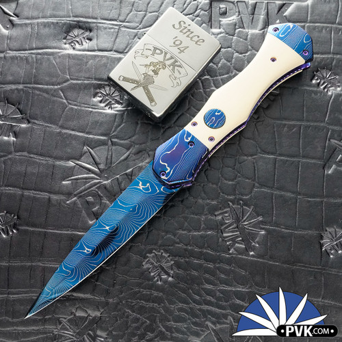 Rainy Vallotton Custom, Timber Tiger Nickel Twist Damascus Blade, Timber Tiger Nickel Twist Damascus Bolsters, Mammoth Ivory Scales