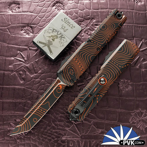 Microtech Ultratech Gen 4 11234-1TPBKORCS, Topographic Black And Orange Camo Tanto Edge Blade, Topographic Black And Orange Camo Smooth Handle