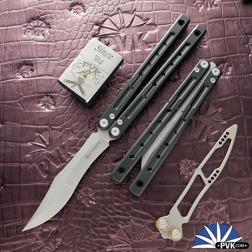 Maxace Phantom 2 Balisong A07C,  Bead Blast SLD-Magic Recurve Blade, Black Aluminum Handles