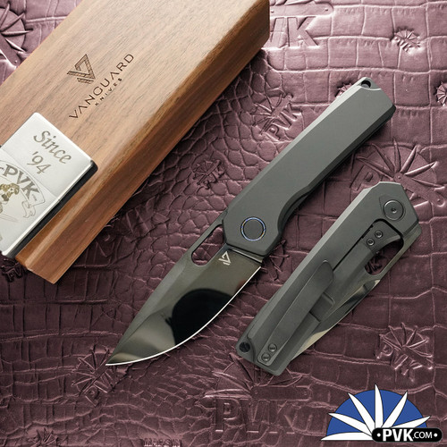 Vanguard Knives Breaker Integral, Timascus Pivot Collar, Black Super Polish DLC Vanax Blade, DLC Titanium Handle, Titanium Clip With Extra Timascus Clip