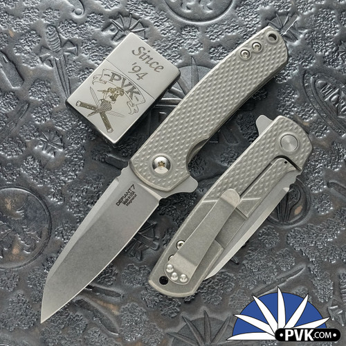 Defiant 7 Servo Manual Flipper, Stonewashed Magnacut Blade, Textured Titanium Handles