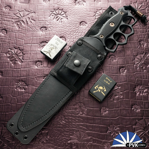 RMJ USA Custom Lady Death Trench Knife, Black Cerakoted CPM-3V Blade, Textured Black G10 Handle Scales