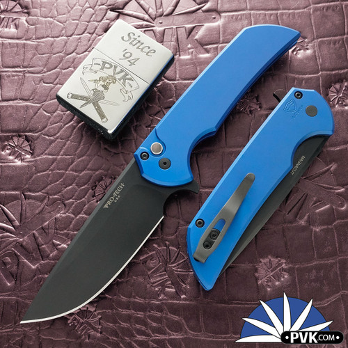 Protech Mordax Plunge Lock Flipper, DLC Magnacut Blade, Blue Handle, MX103-LTD Blue