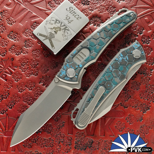 Hawk Knives Talon Auto, Brightwashed M390 Blade, Tumbled Handles W/Fat Carbon Honeycomb Arctic Storm Handle Scales