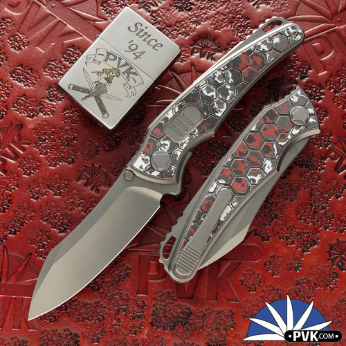 Hawk Knives Talon Auto, Brightwashed M390 Blade, Tumbled Handles W/Fat Carbon Honeycomb Snowfire Handle Scales