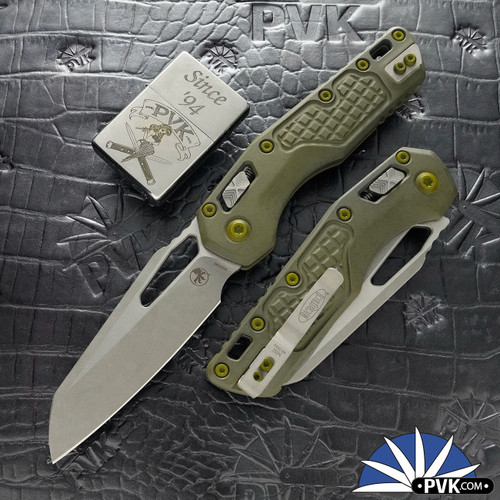Microtech Standard Issue (MSI) 210-10FRDGG-U25, Apocalyptic Blade, Ram-Lok Aluminum Distressed Green Grenade Pattern Handle
