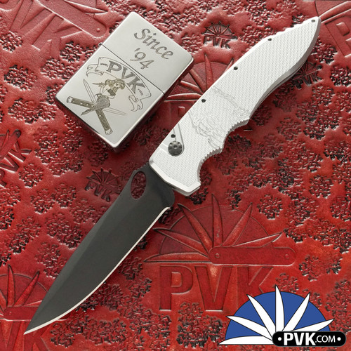 Piranha Mini-Predator, Silver Handle, Tactical Plain Blade